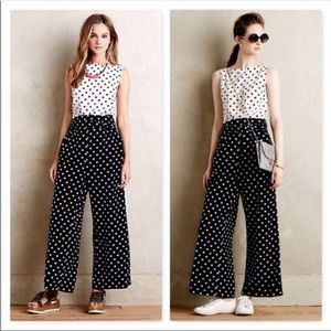 Anthropologie Navy Blue and White Polka Dot Jumpsuit